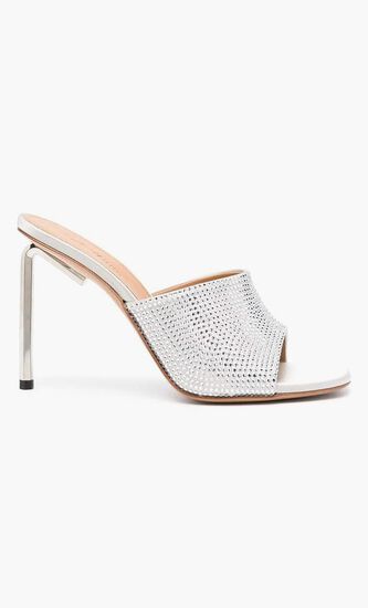 SHINY HIGH ALLEN SATIN MULE GREY SILVER