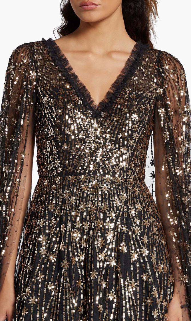 Comet Sequin Cape Gown