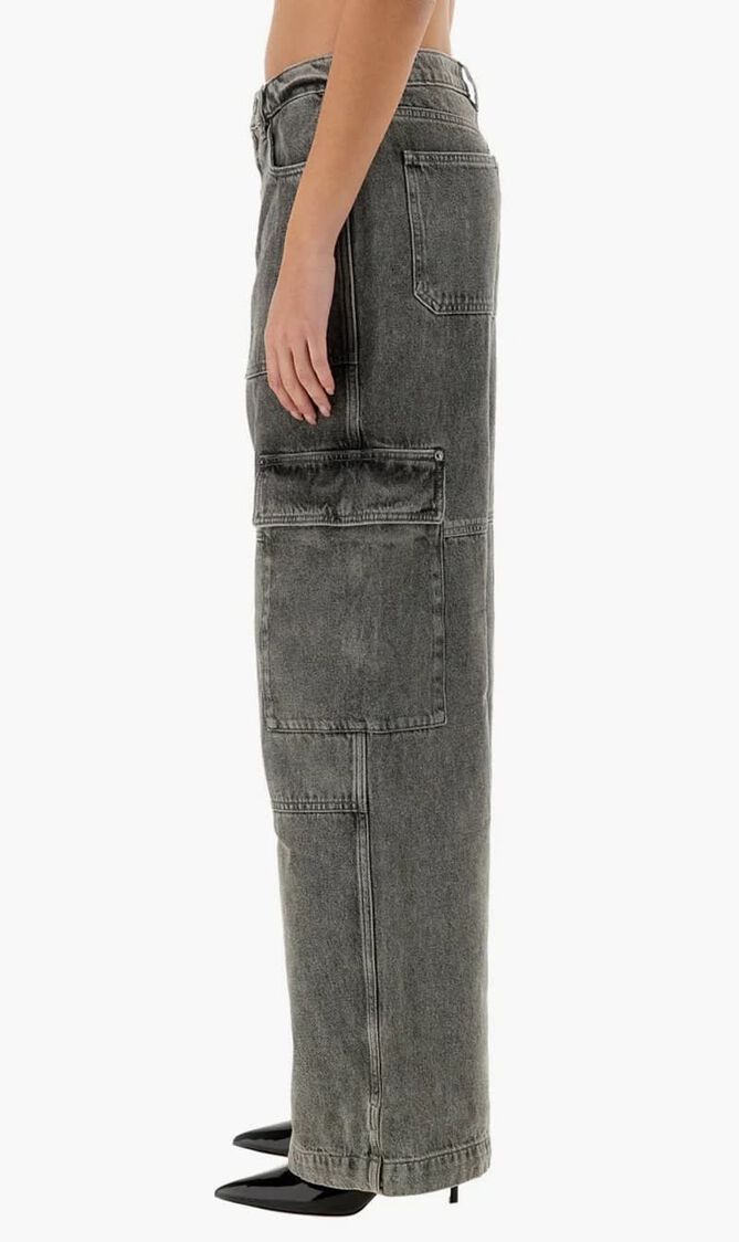 Washed Denim Wide-Leg Cargo Jeans