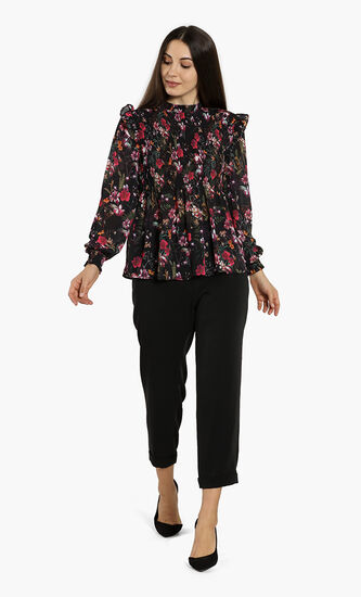 Enyya Fern Forest High-Neck Smocked Top