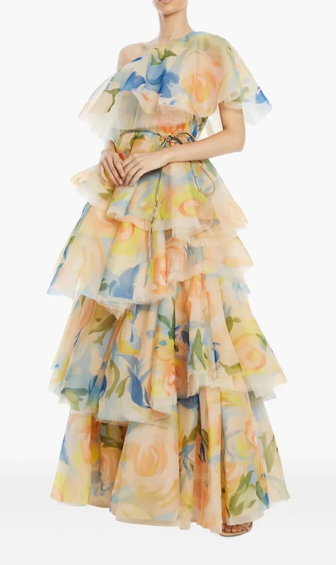 Paloma One Shoulder Floral Print Gown