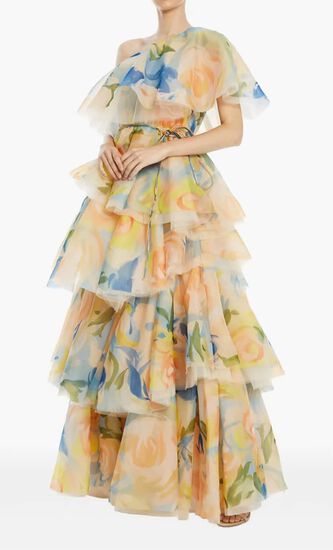 Paloma One Shoulder Floral Print Gown