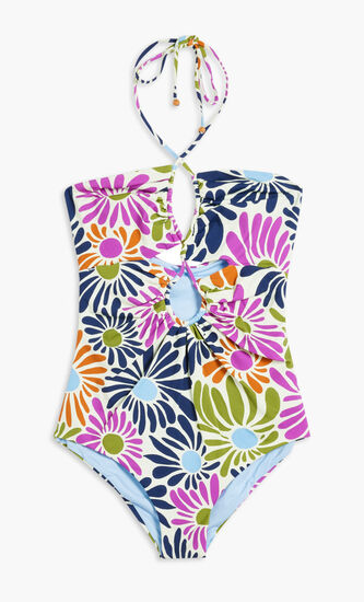 GEMMA ONE PIECE-HALTER NECK BACKLESS ONE PIECE WITH CRISS CROSS STRAPS AND FRONT TEAR DROP CUTOUTS