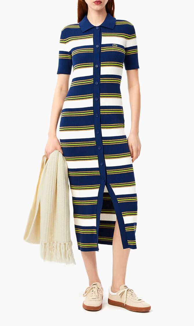Rib Knit Striped Shirt Dress