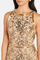 SLEEVELESS JEWEL NECKLINE SEQUIN LATTICE MERMAID GOWN