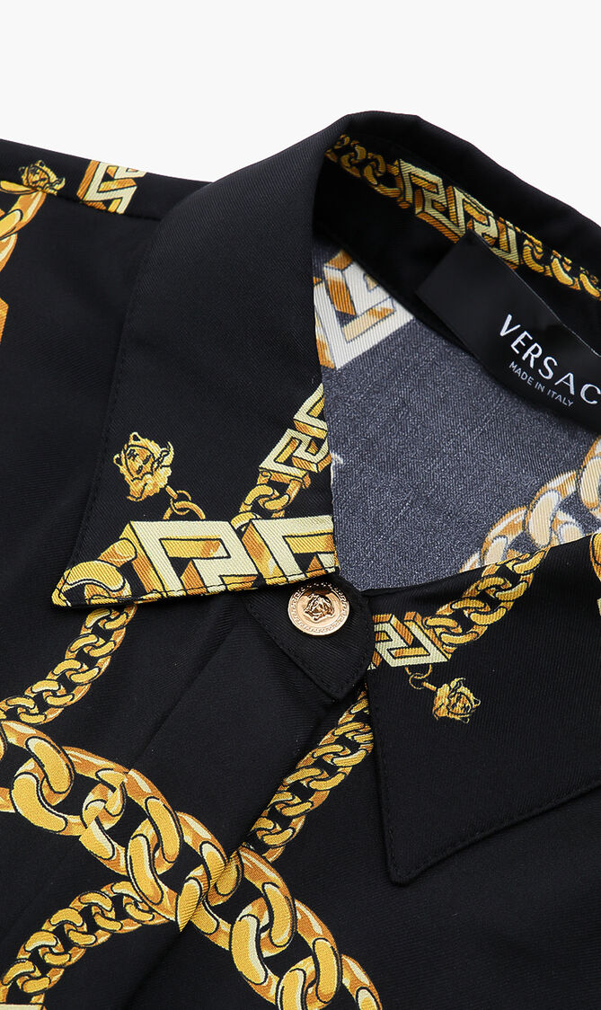 Greca Chain Belted Midi Shirt Dress