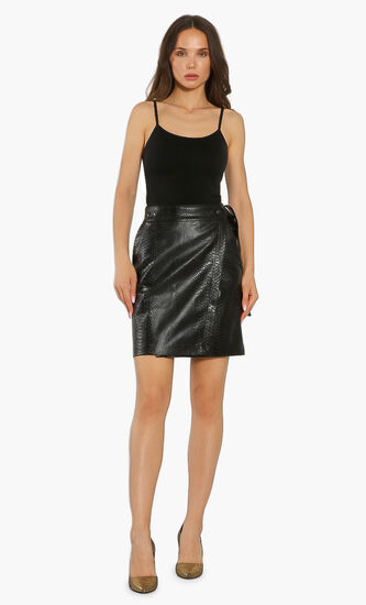 Python Print Eco-Leather Skirt