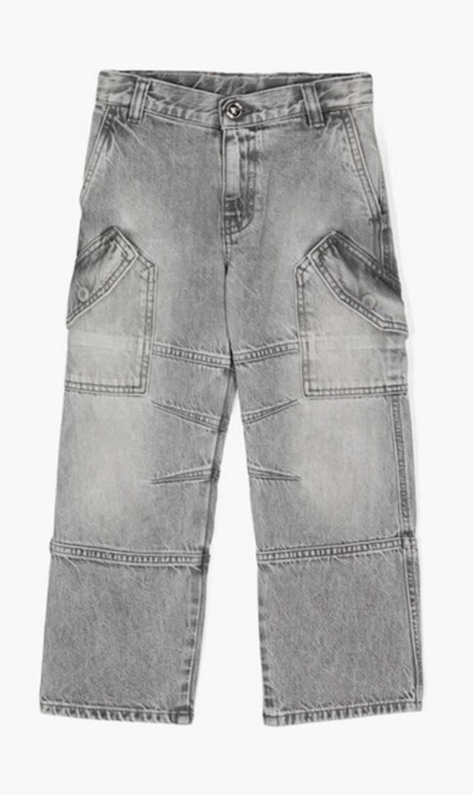 Logo Patch Panelled Straight Leg Cargo Jeans