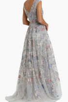 Embroidered Illusion Cap Sleeve A Line Gown