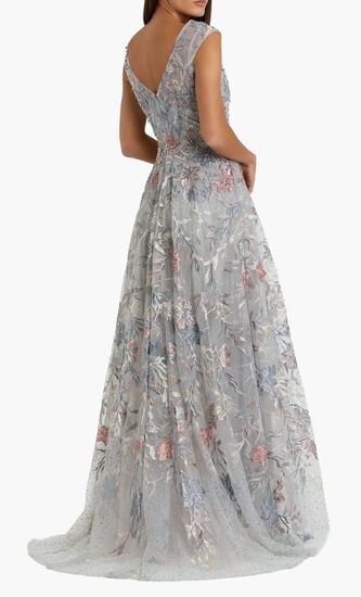 Embroidered Illusion Cap Sleeve A Line Gown
