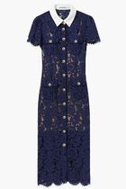 NAVY LACE CONTRAST COLLAR MIDI DRESS