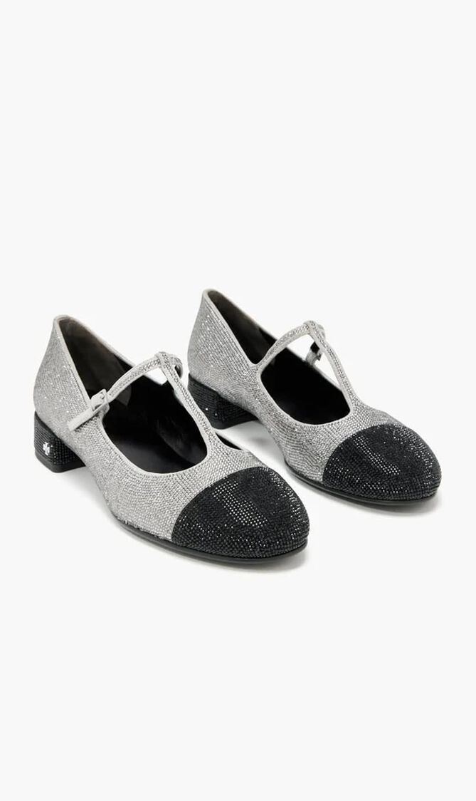 Cap-Toe T Strap Pav&eacute; Ballet Pumps