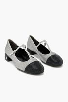 Cap-Toe T Strap Pav&eacute; Ballet Pumps