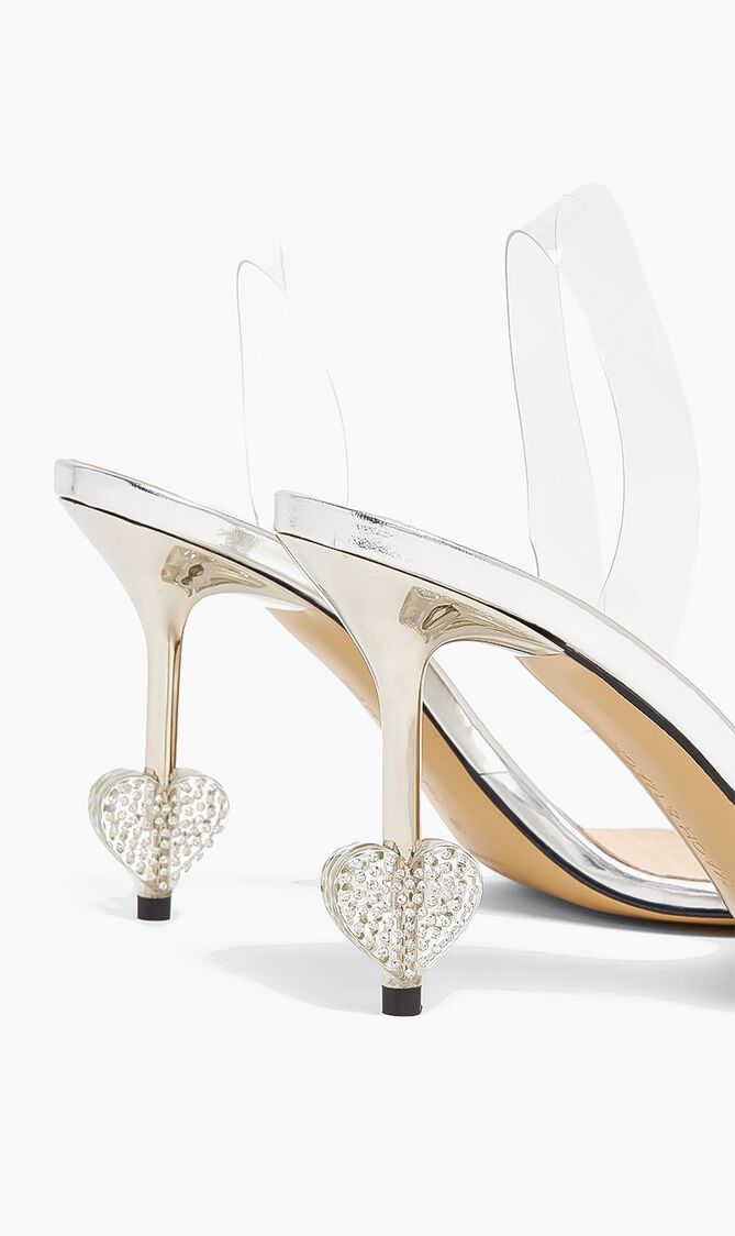 Crystal Heart Square Toe Sandals 95mm