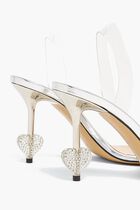 Crystal Heart Square Toe Sandals 95mm