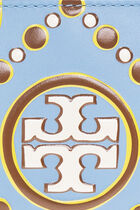 T Monogram Contrast Embossed Zip Slim Wallet