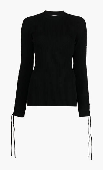 VANISE LACE UP CREWNECK BLACK NO COLOR