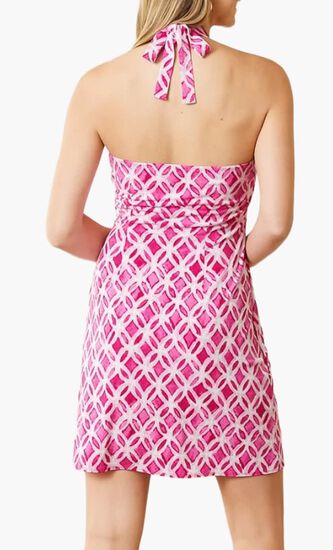Clara Lovely Lattice Faux Wrap Halter Dress