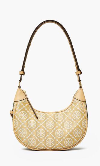 T Monogram Raffia Crescent Bag