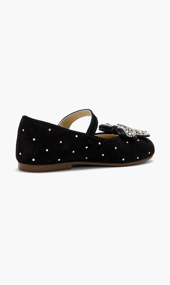 SWAROVSKI CRYSTALS ALL AROUND EMBELLISHED SUEDE LEATHER BALLERINAS WITH CRYSTAL BOW