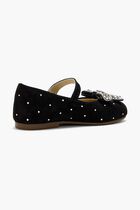 SWAROVSKI CRYSTALS ALL AROUND EMBELLISHED SUEDE LEATHER BALLERINAS WITH CRYSTAL BOW