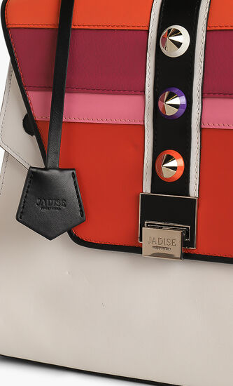 Colorblock Studded Top Handle Bag
