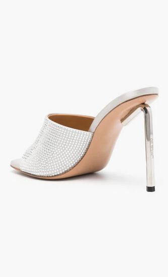 SHINY HIGH ALLEN SATIN MULE GREY SILVER
