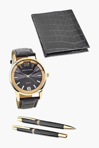 Leather Strap Analog Watch Gift Set