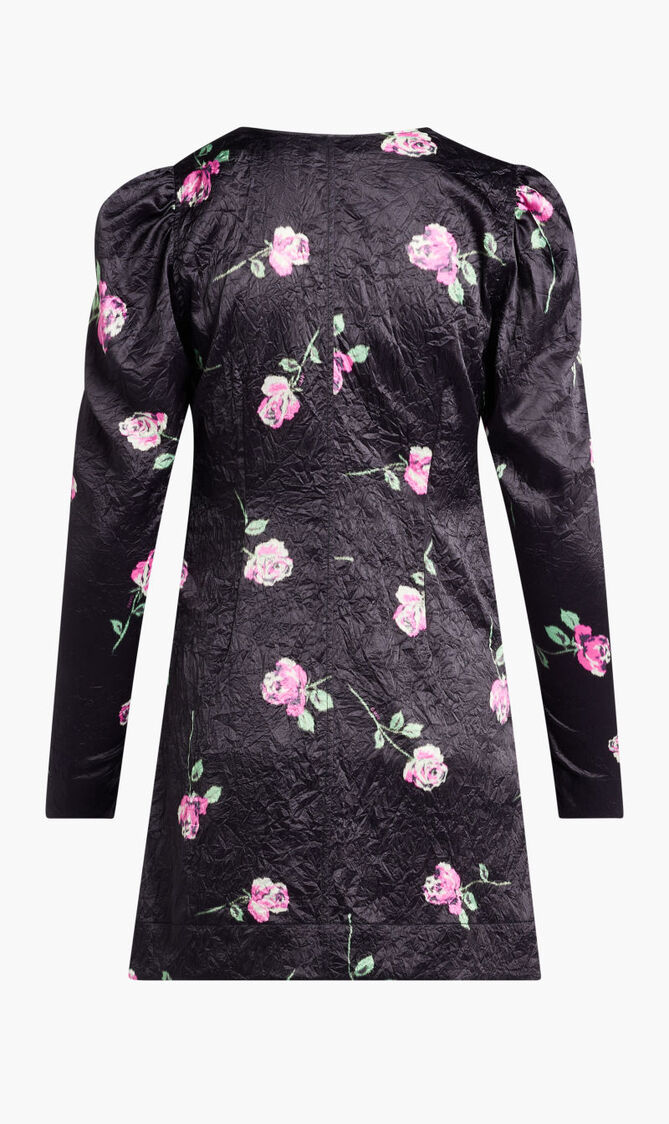 CRINKLED SATIN V-NECK MINI DRESS