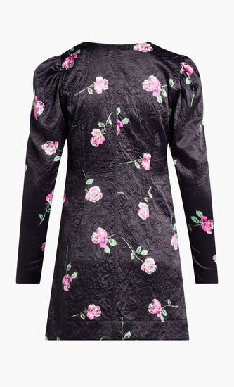 CRINKLED SATIN V-NECK MINI DRESS