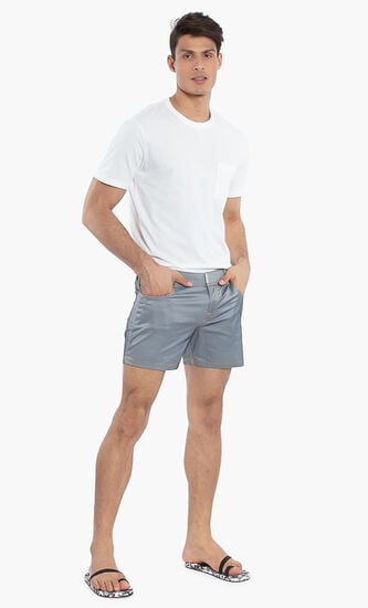 Flat Belt Solid Swim Shorts