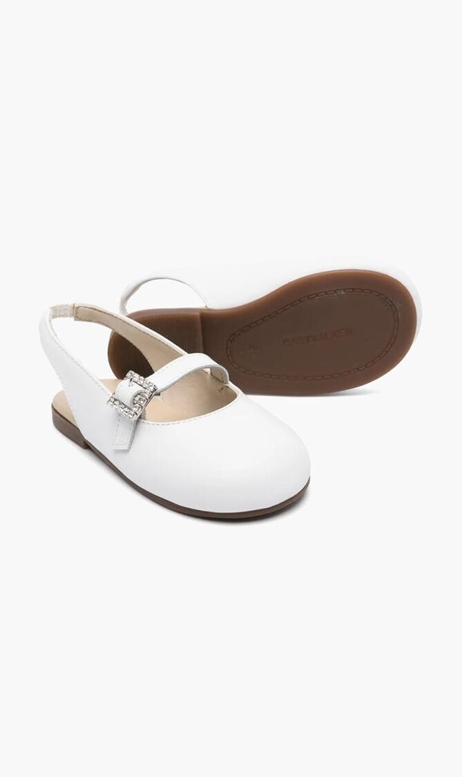 CRYSTAL BUCKLE DECORATED SINGLE STRAP LEATHER BALLERINAS