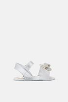 CRYSTAL BOW EMBELLISED DOUBLE STRAP LEATHER SANDALS