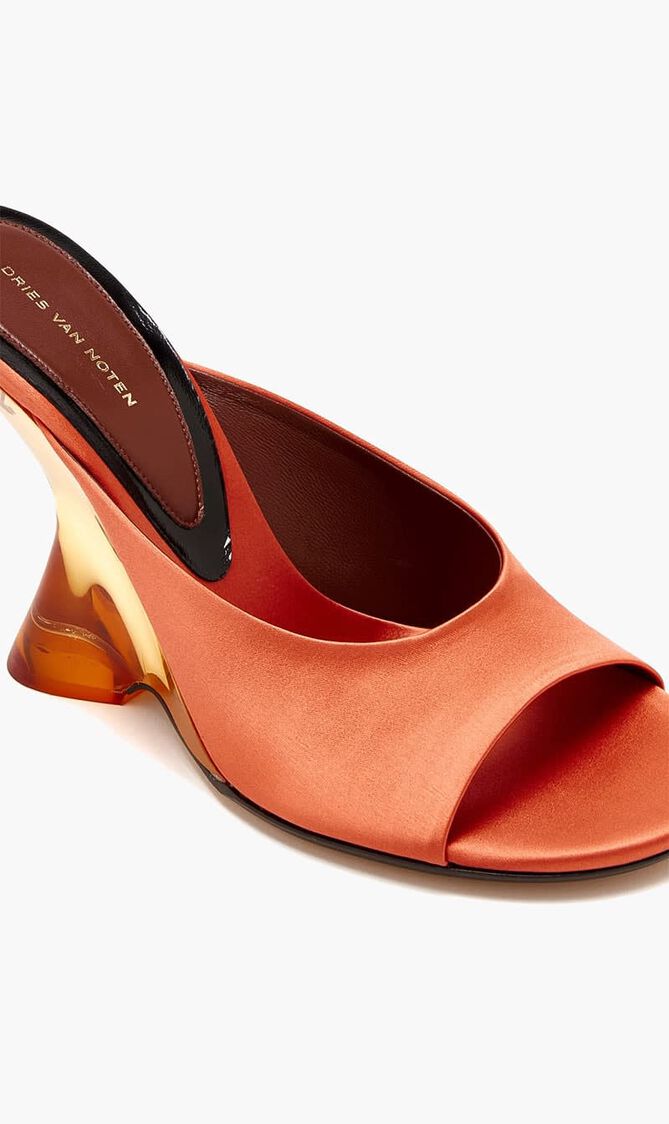 00010-WS261-1620 100MM COLOURED PLEXY WEDGE MULE ,IN SATIN