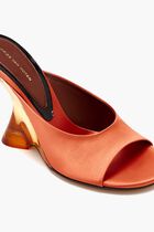 00010-WS261-1620 100MM COLOURED PLEXY WEDGE MULE ,IN SATIN