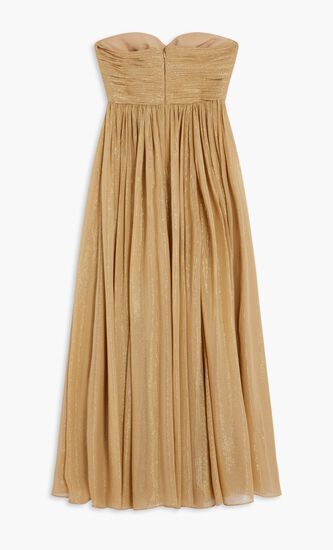 Metallic Striped Lame Chiffon Strapless Gown