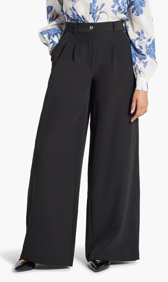 Pleated Wide Leg Crepon Pants