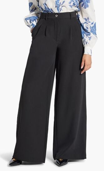 Pleated Wide Leg Crepon Pants