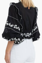 Embroidered Ruffle Longe Sleeve Blouse