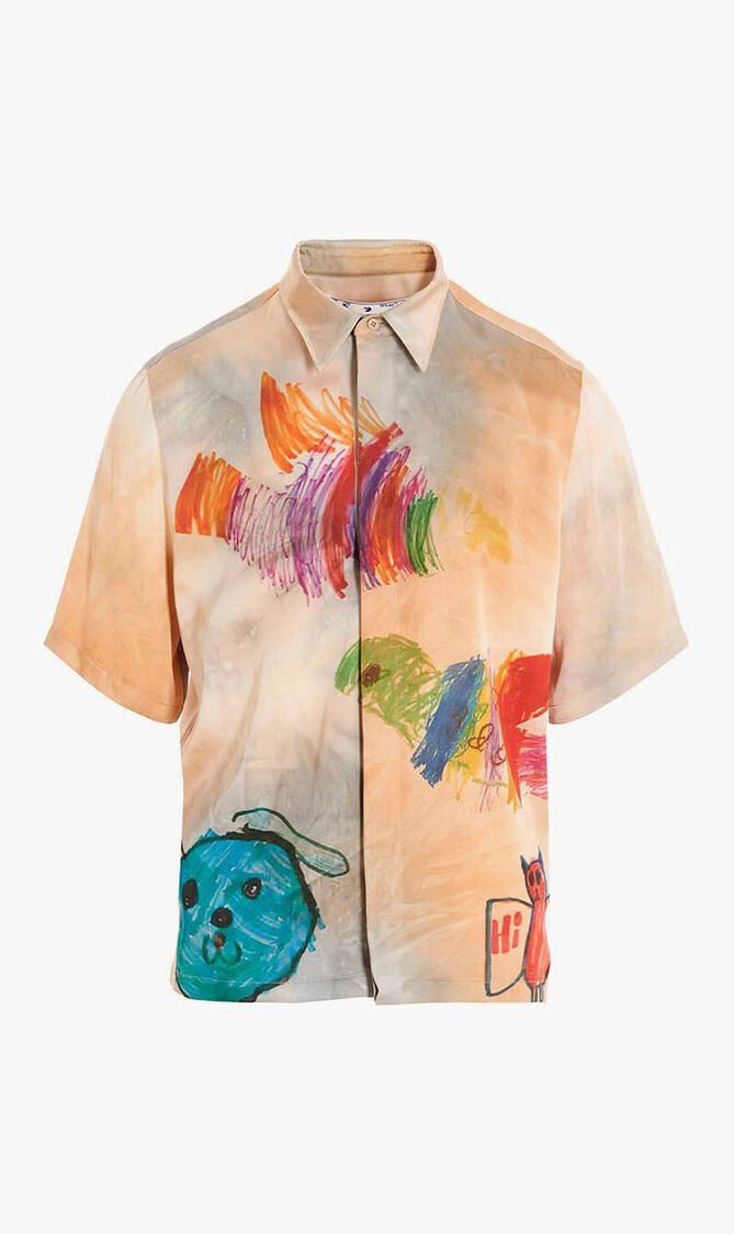CARTOON SATIN SS SHIRT NEW BEIGE MULTI