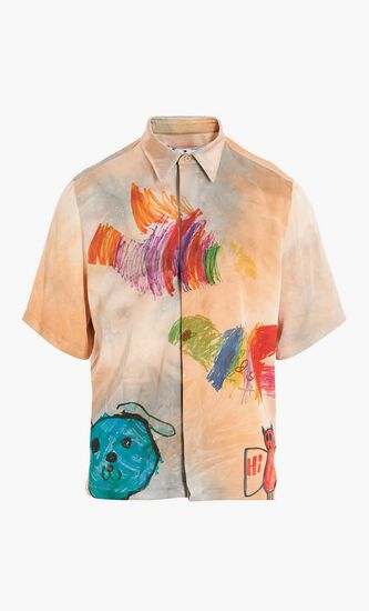CARTOON SATIN SS SHIRT NEW BEIGE MULTI