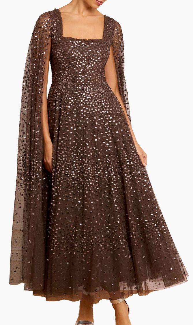 Scatter Dot Cape Sleeve Ankle Gown