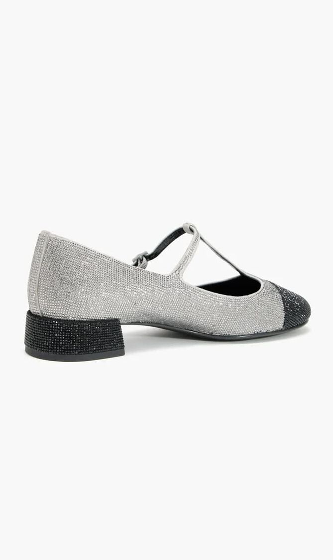 Cap-Toe T Strap Pav&eacute; Ballet Pumps