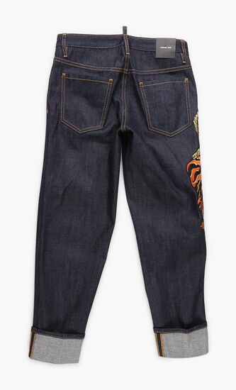 Tiger Embroidery Dark Hockney Jeans