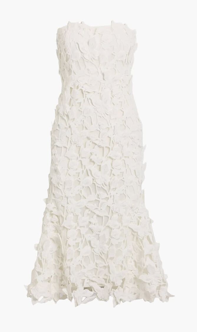 Fleurella Strapless Guipure Lace Midi Dress