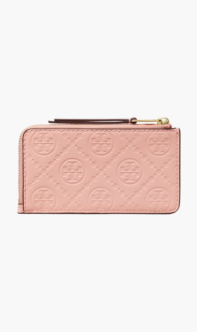 T Monogram Leather Zip Card Case