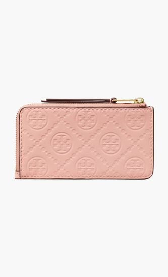 T Monogram Leather Zip Card Case