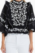 Embroidered Ruffle Longe Sleeve Blouse