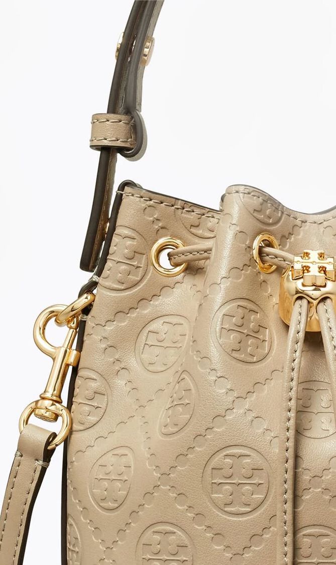 T Monogram Leather Mini Bucket Bag