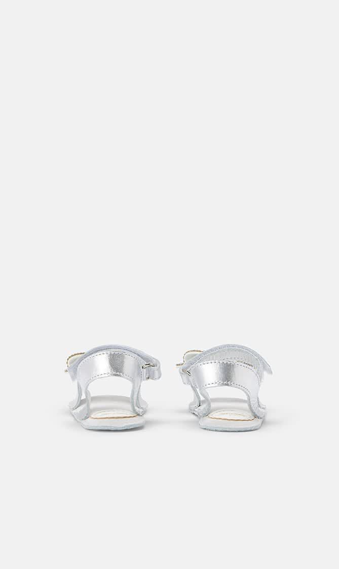 CRYSTAL BOW EMBELLISED DOUBLE STRAP LEATHER SANDALS